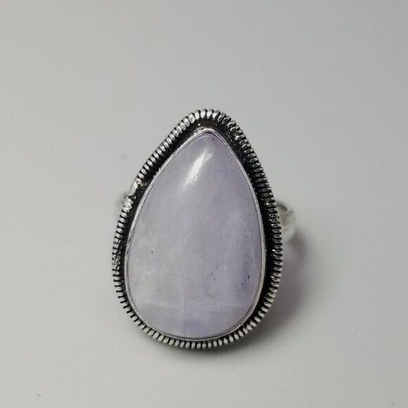 Vintage Drop Shape Cabochon Stone Ring, Bezel Set Silver Tone size 6.5, Estate - Picture 7 of 8